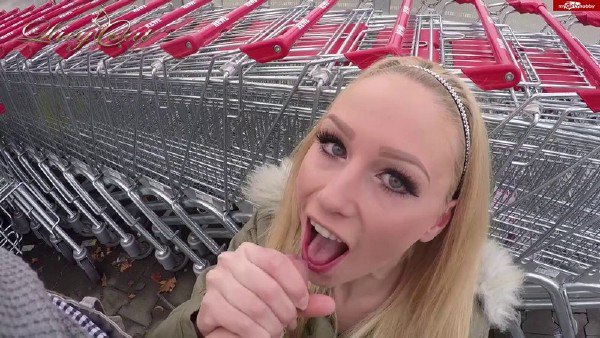 PublicFuck: Lucy Cat - Public Blowjob And Creampie Behind Supermarket In German 720p