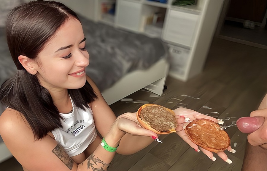 Taya Sia Pigtails Teen Eat Burger With My Sperm FullHD 1080p
